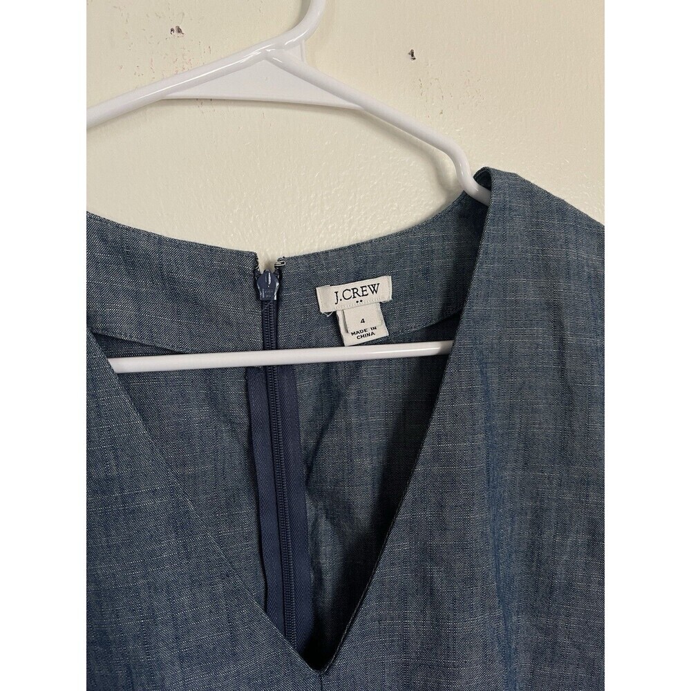 J. Crew Blue Chambray V Neck Ruffle Tie Sleeve Fit Flare Dress 4 Cap Sleeve - Picture 2 of 3